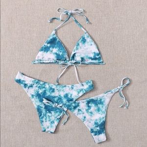 3pack Tie-Dye Triangle Tie Side Bikini Swimsuit